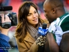 Dec 4, 2011; Landover,MD, USA; SNY reporter Jeane Coakley interviews New York Jet's wide receiver Santonio Holmes (10) after the game against the Washington Redskins at Fedex Field. The Jets defeated the Redskins 34-19. Photo by Manish Gosalia